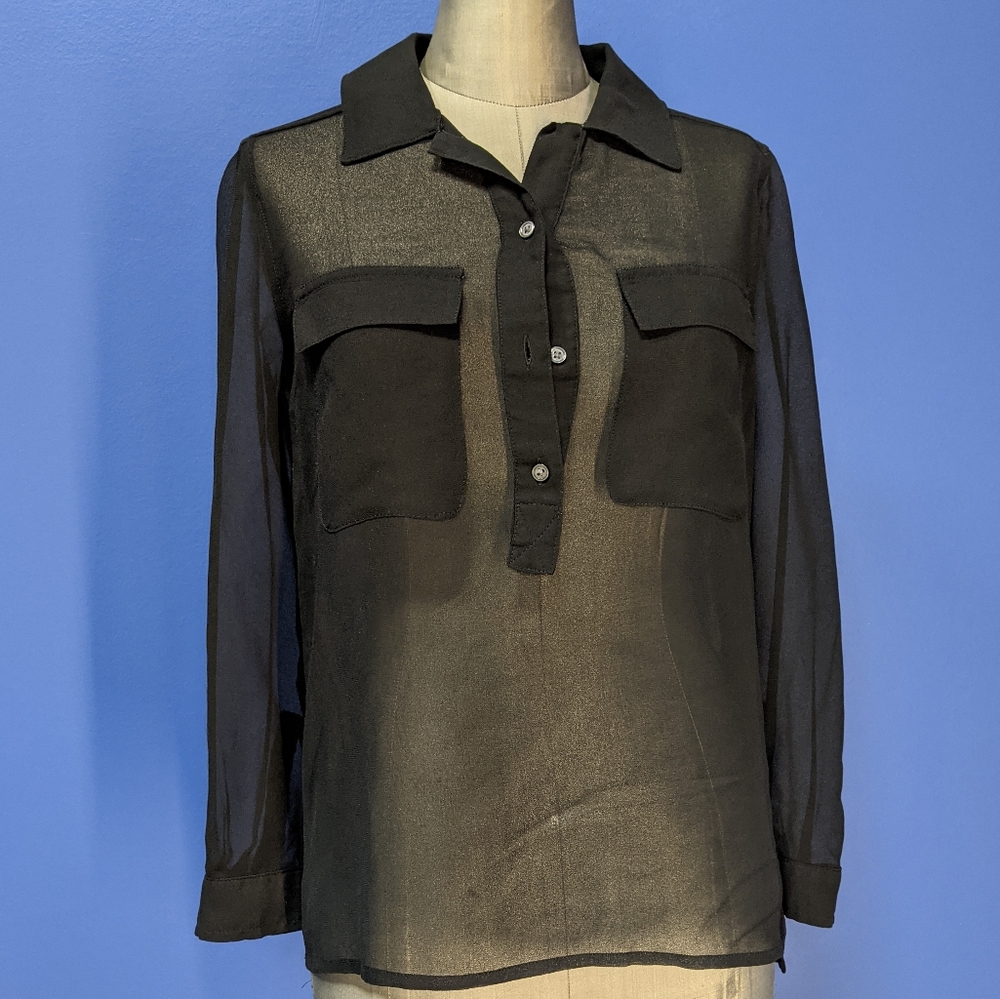 Gap Sheer Black LS Blouse